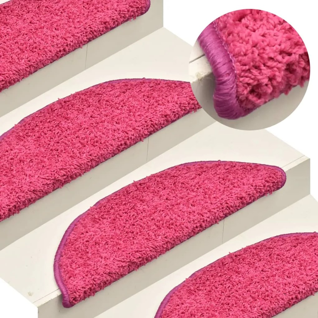 vidaXL Tapete/carpete para degraus 15 pcs 56x17x3 cm rosa