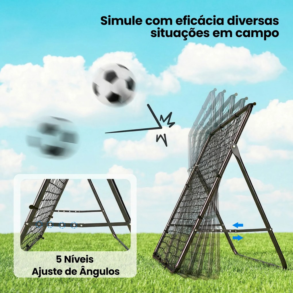 Baliza Dobrável Rede de Treino de Futebol com Ângulo Ajustável em 5 Níveis com Estrutura de Aço 120x73x112 cm Preto