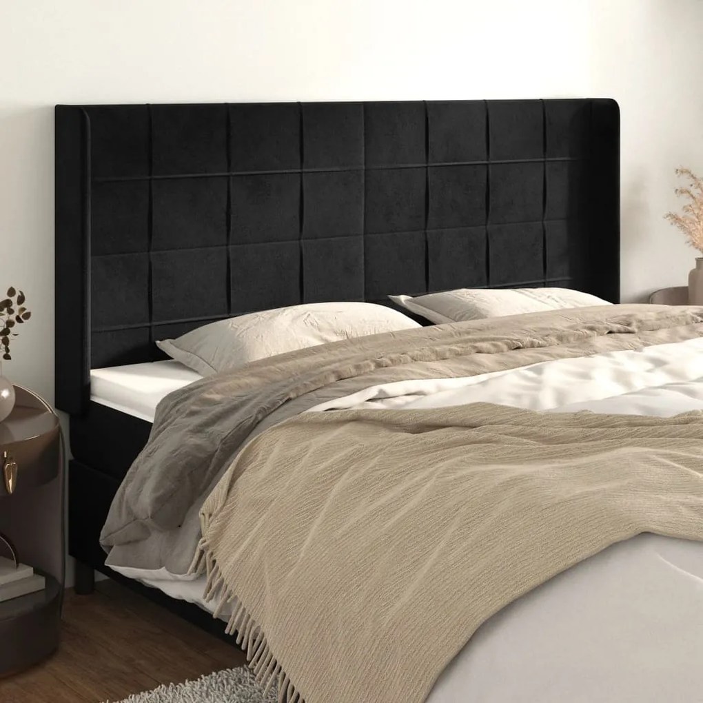 Cabeceira de cama c/ abas veludo 183x16x118/128 cm preto