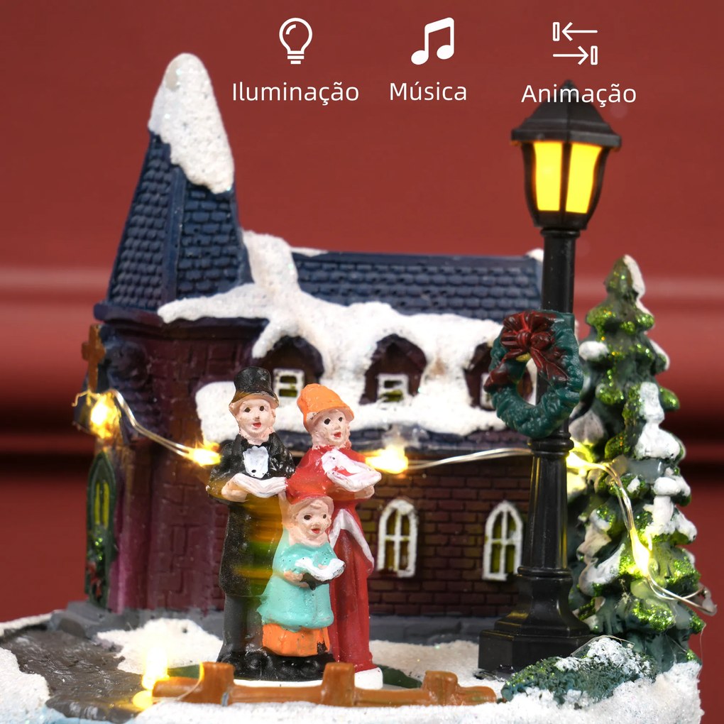 Aldeia de Natal com Luzes LED Cena de Natal com Coro Giratório Música para Decoração de Natal 13x13x15 cm Multicor
