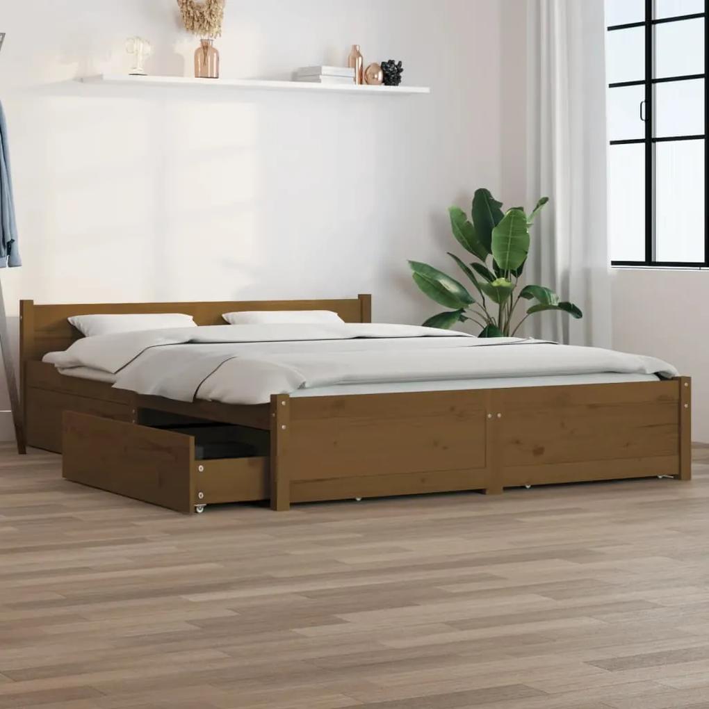 Estrutura de cama com gavetas 140x190 cm castanho-mel