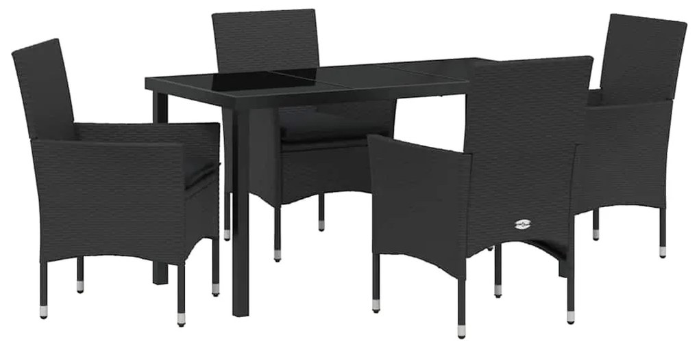 Conjunto de Jantar de Jardim de 5 Peças com Almofadas Pretas em Rattan
