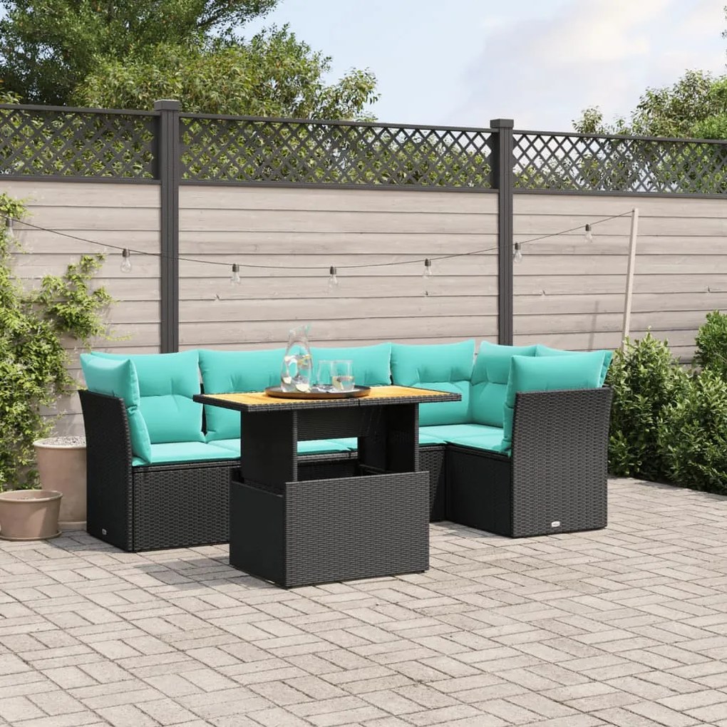 vidaXL 5 pcs conjunto de sofás p/ jardim c/ almofadões vime PE preto