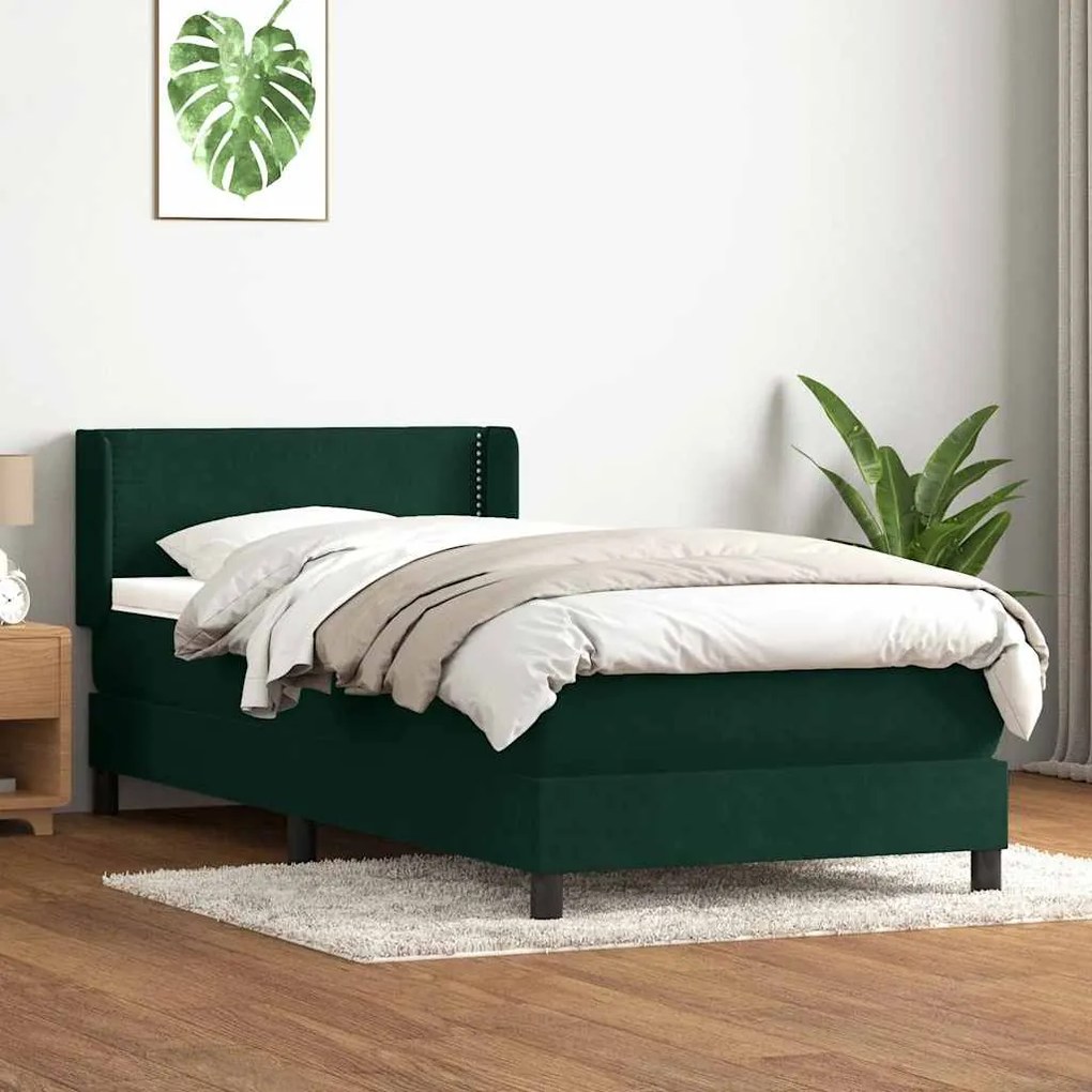 vidaXL Cama com molas colchão 200x210 cm veludo verde-escuro