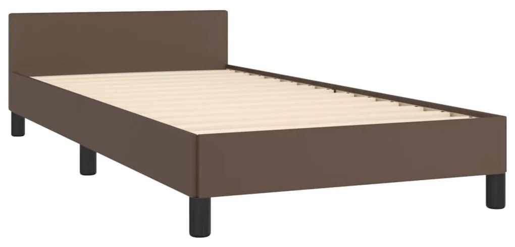 Estrutura de Cama Salu com Cabeceira em Couro Artificial Castanho - 80