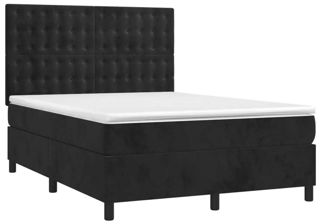 Cama box spring c/ colchão/LED 140x200 cm veludo preto