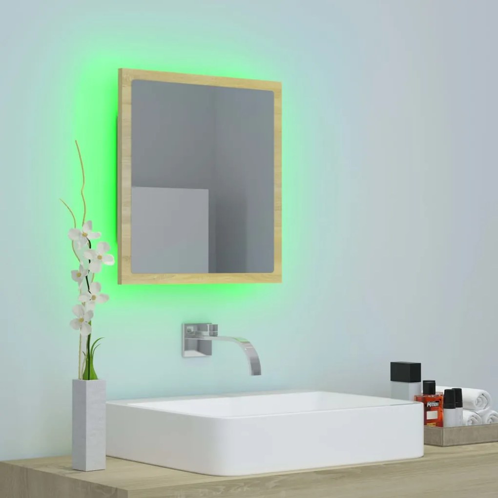 Espelho casa banho c/ LED 40x8,5x37 cm acrílico carvalho sonoma