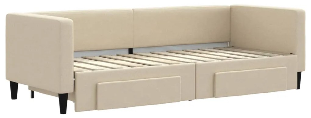 Sofá-cama com gavetão e gavetas 80x200 cm tecido cor creme