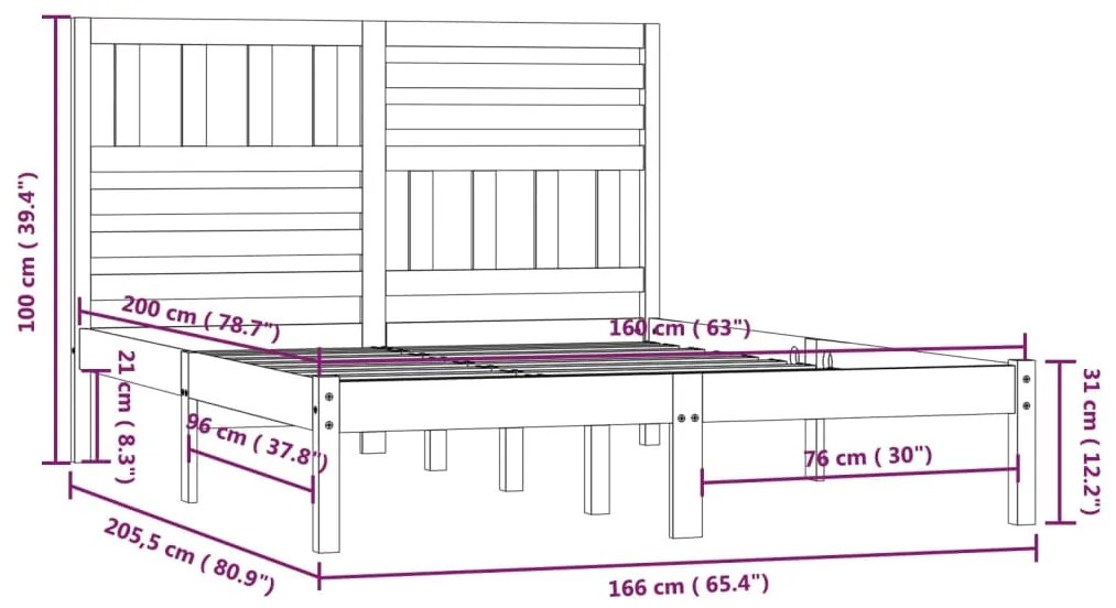 Estrutura de cama 160x200 cm pinho maciço