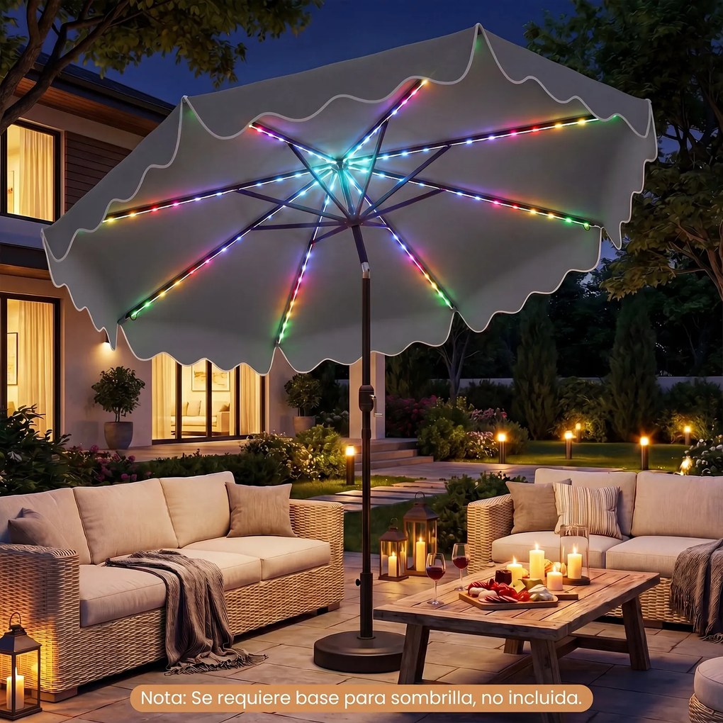 Guarda-sol de Jardim, 280 x 280 x 250 cm, (BASE NÃO INCLUIDA) Iluminação LED Integrada, Cinzento