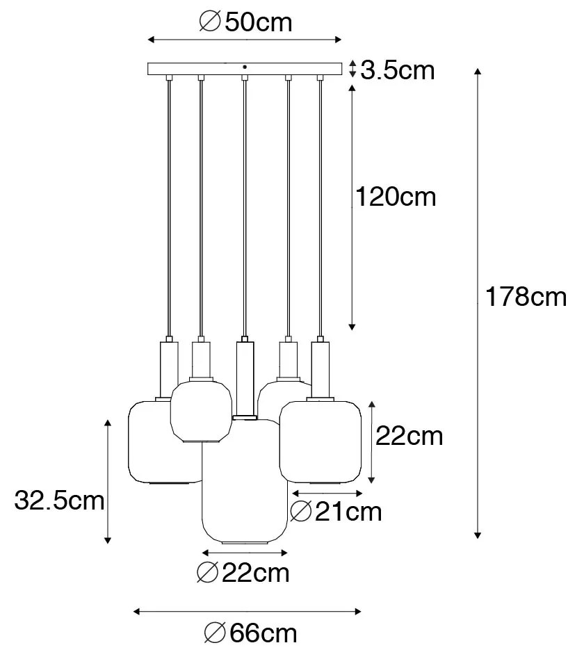 LED Candeeiro de suspensão preto com dourado com vidro fumê incl. 5 PUCC - Zuzanna Moderno