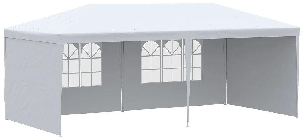 Outsunny Tenda para Festas com 4 Paredes Laterais 2 Janelas e Estrutura de Aço 585x295x255 cm Branco