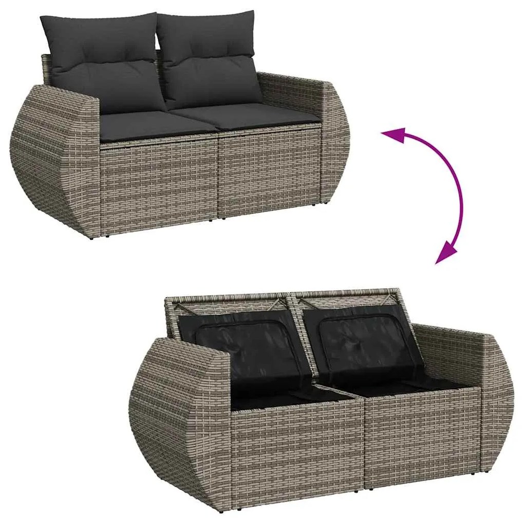 6 pcs conjunto sofás de jardim com almofadões vime cinzento