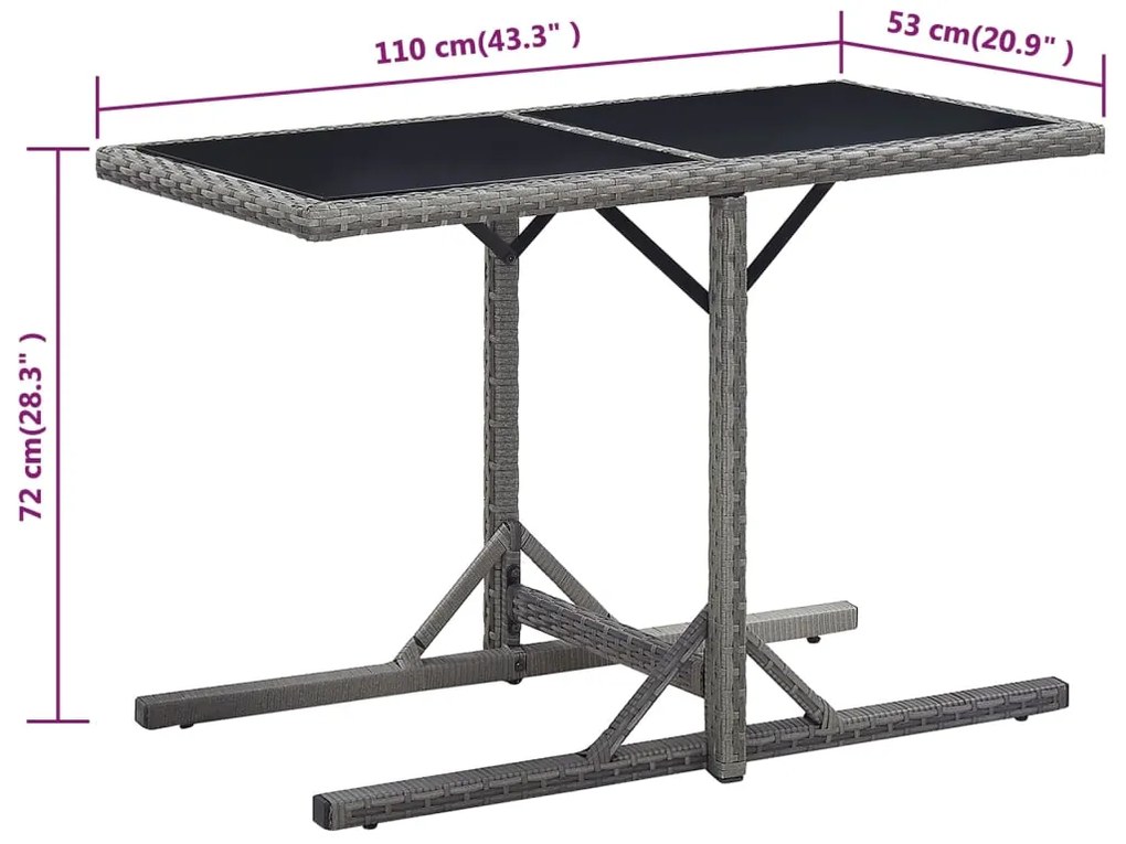 Mesa de jardim 110x53x72 cm vidro e vime PE antracite