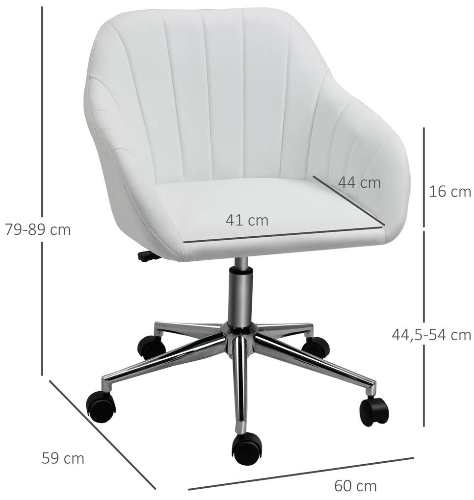 Cadeira de Escritório Ergonômica Giratória com Altura Ajustável Encosto e Apoio para os Braços de Pele Sintética Carga 120kg 60x59x79-89cm Branco