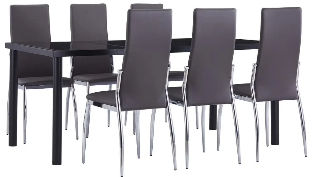 vidaXL 7 pcs conjunto de jantar couro artificial cinzento