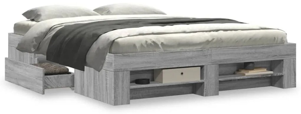 Estrutura de cama 150x200 cm derivados de madeira cinza sonoma