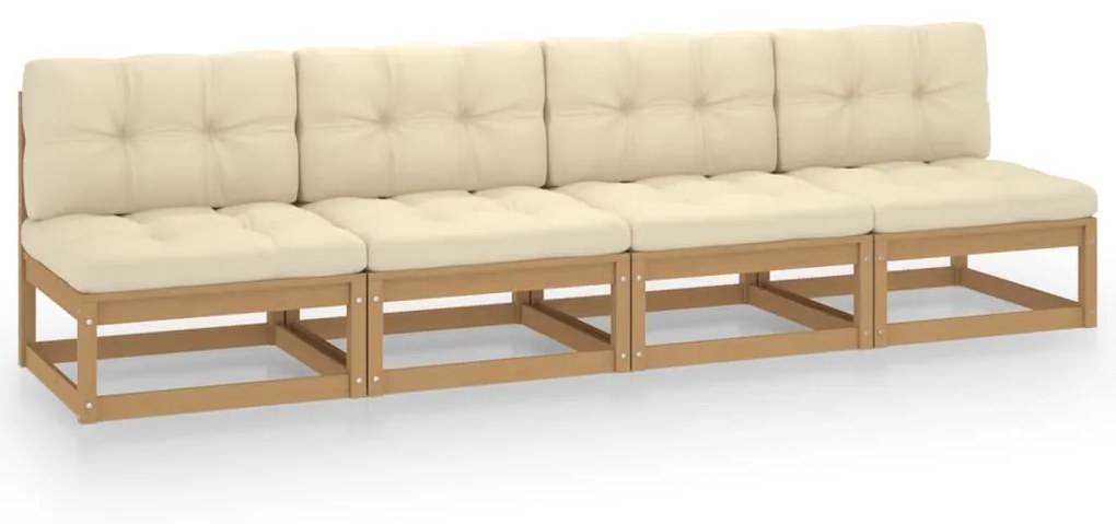 vidaXL Sofá de jardim 4 lugares com almofadões pinho maciço