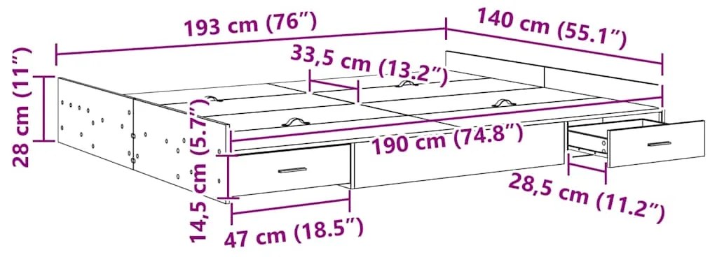 Estrado de cama com arrumação Cinzento cimento 140 x 190 cm