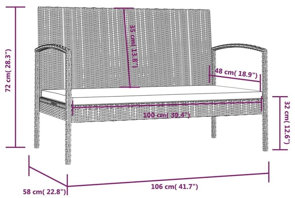 16 pcs conjunto lounge de jardim c/ almofadões vime PE cinzento