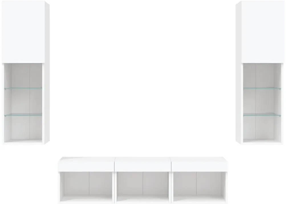5pcs móveis de parede p/ TV c/ LEDs derivados de madeira branco