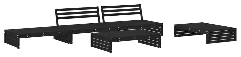 5pcs conjunto lounge jardim com almofadões madeira maciça preto