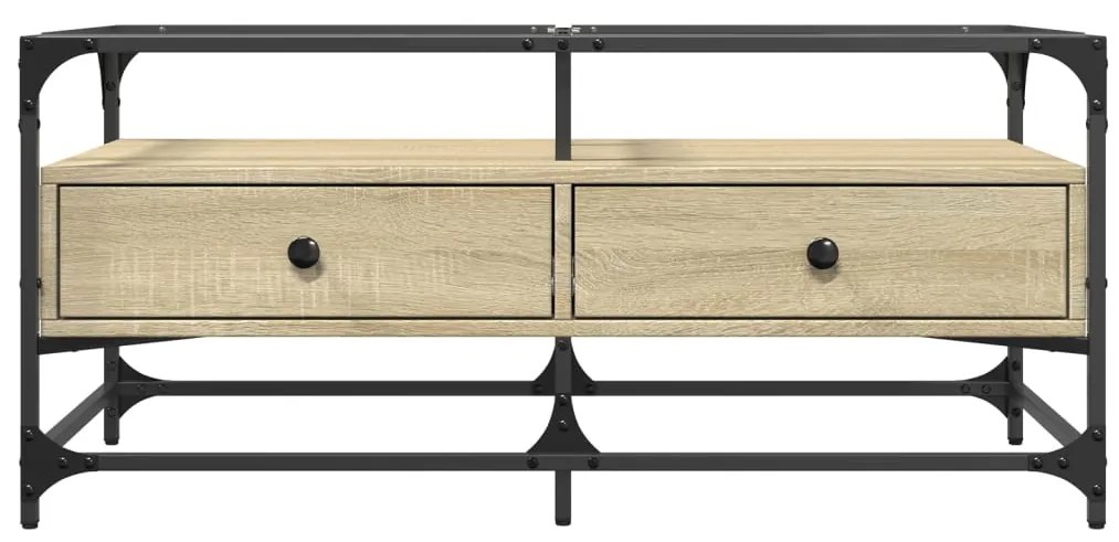 Mesa de centro c/topo de vidro 98,5x50x45cm carvalho sonoma aço