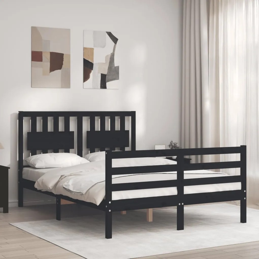 Estrutura de cama de casal c/ cabeceira madeira maciça preto