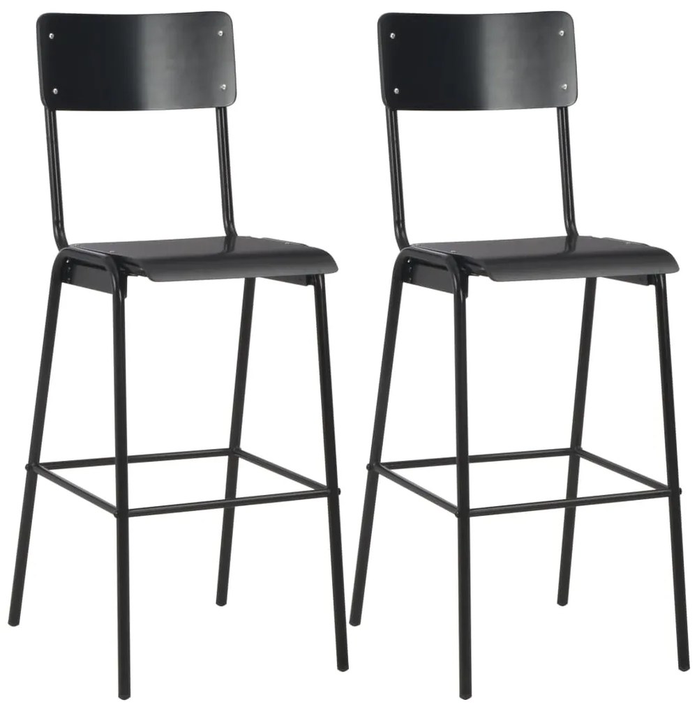 Cadeiras de bar 2 pcs contraplacado maciço e aço preto