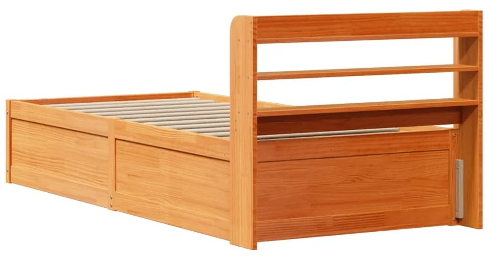 Estrutura cama c/ cabeceira 100x200cm pinho maciço castanho-mel