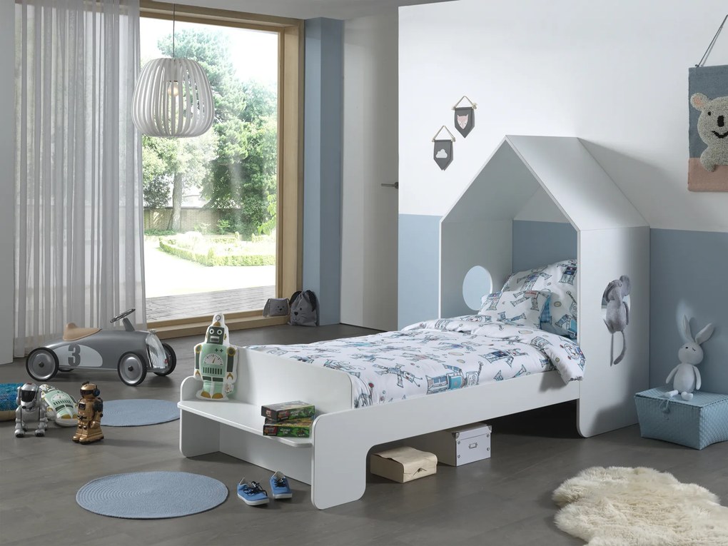 Conjunto cama infantil CASAMI (90x200) + Estrado + Guarda Roupa 1 Porta Branco e Menta