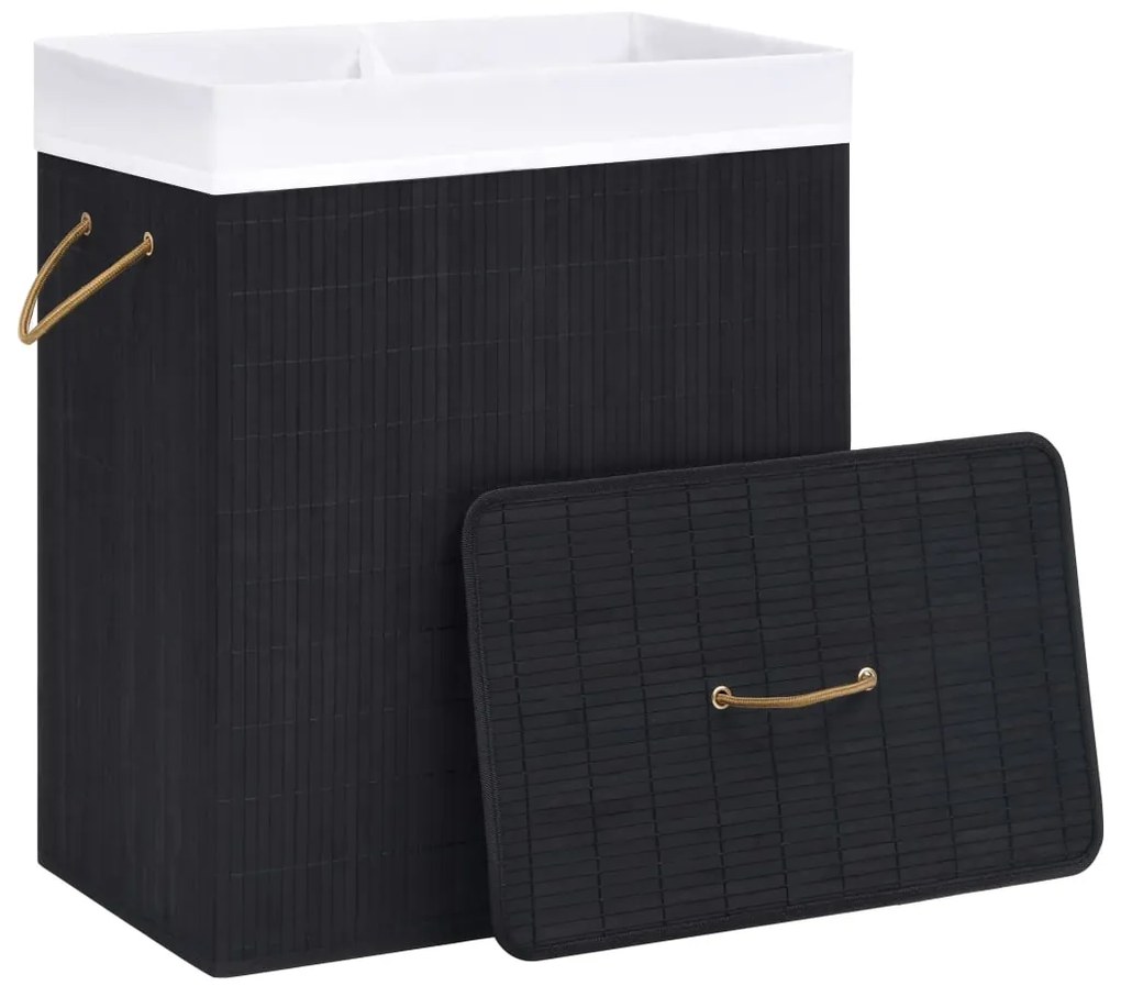 Cesto para roupa suja c/ 2 secções 100 L bambu preto