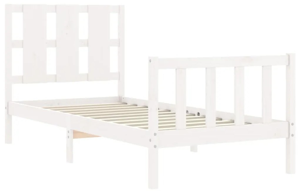 Estrutura de cama com cabeceira 90x190 cm madeira maciça branco