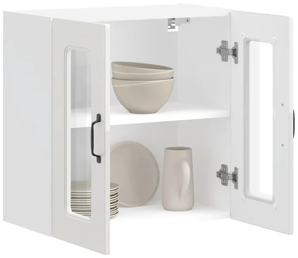 Armário parede de cozinha porta vidro Kalmar branco alto brilho