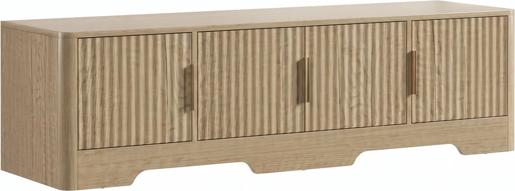 HOMCOM Móvel TV 152 cm, Móvel para Televisor até 152,4 cm, 4 Portas Caneladas e Prateleiras Ajustáveis, Carvalho | Aosom Portugal