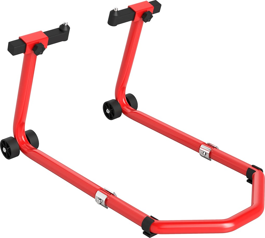 HOMCOM Suporte Roda Dianteira e Traseira para Mota Carga 390 kg Cavalete Moto Elevador Universal com Adaptadores de Garfos em U e L Ajustáveis e Rodas Vermelho | Aosom Portugal