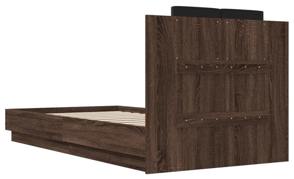 Estrutura cama cabeceira/luzes LED 75x190 cm carvalho castanho