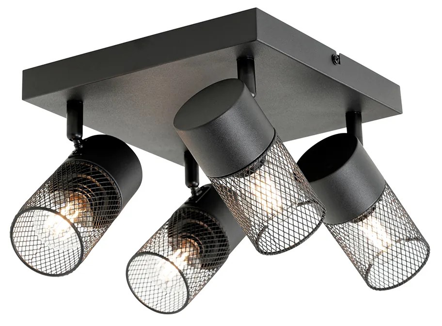 Luminária de teto industrial preta 4 luzes ajustáveis - Jim