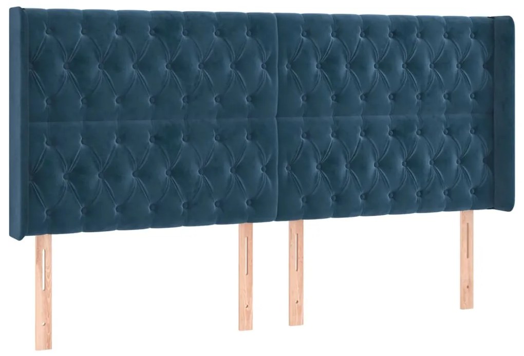 Cama box spring c/ colchão/LED 180x200 cm veludo azul-escuro