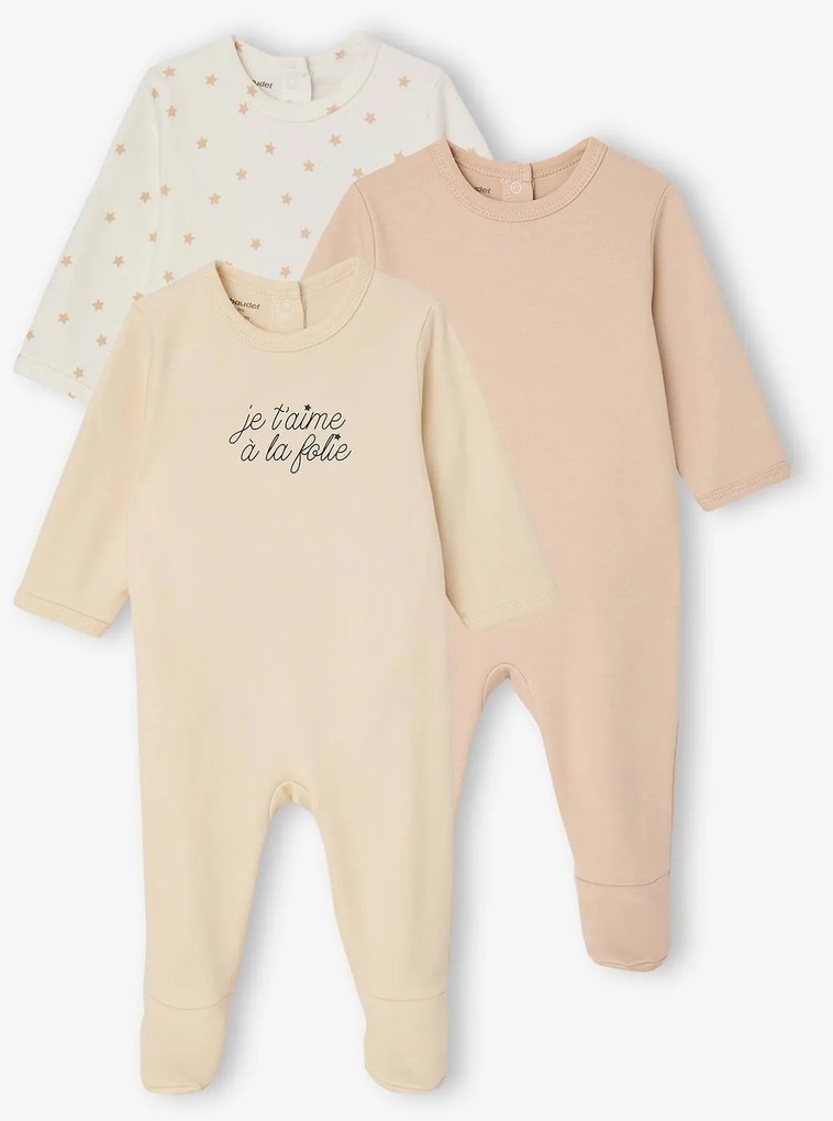 Conjunto de 3 pijamas em algodão biológico para bebé bege