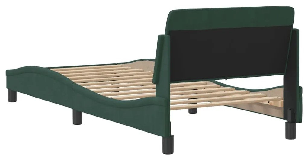 Estrutura de cama c/ cabeceira 90x190 cm veludo verde-escuro