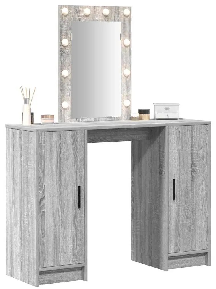 mesa de maquilhagem vidaXL com luzes LED cinzento sonoma 102x33x135 cm
