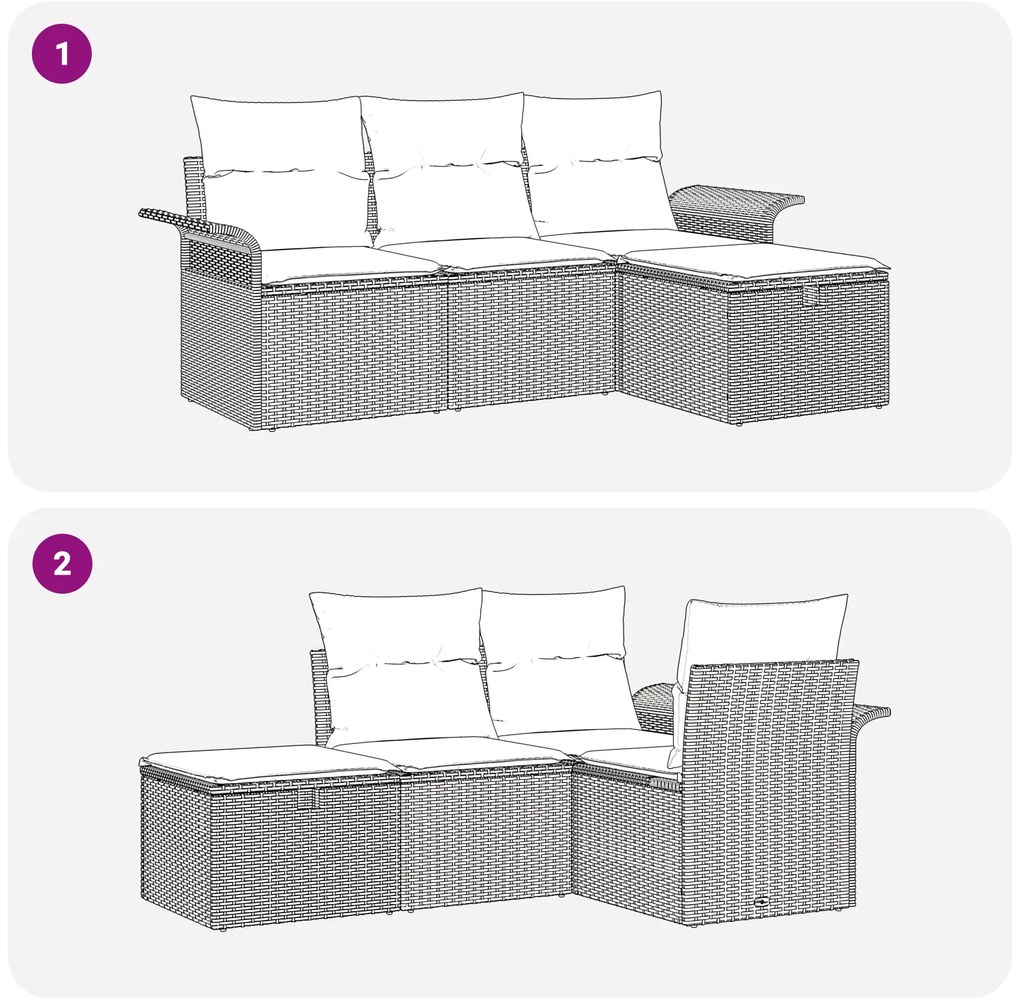Conjunto de Sofá de Jardim de 4 Peças com Almofadas Cinza Rattan Polié