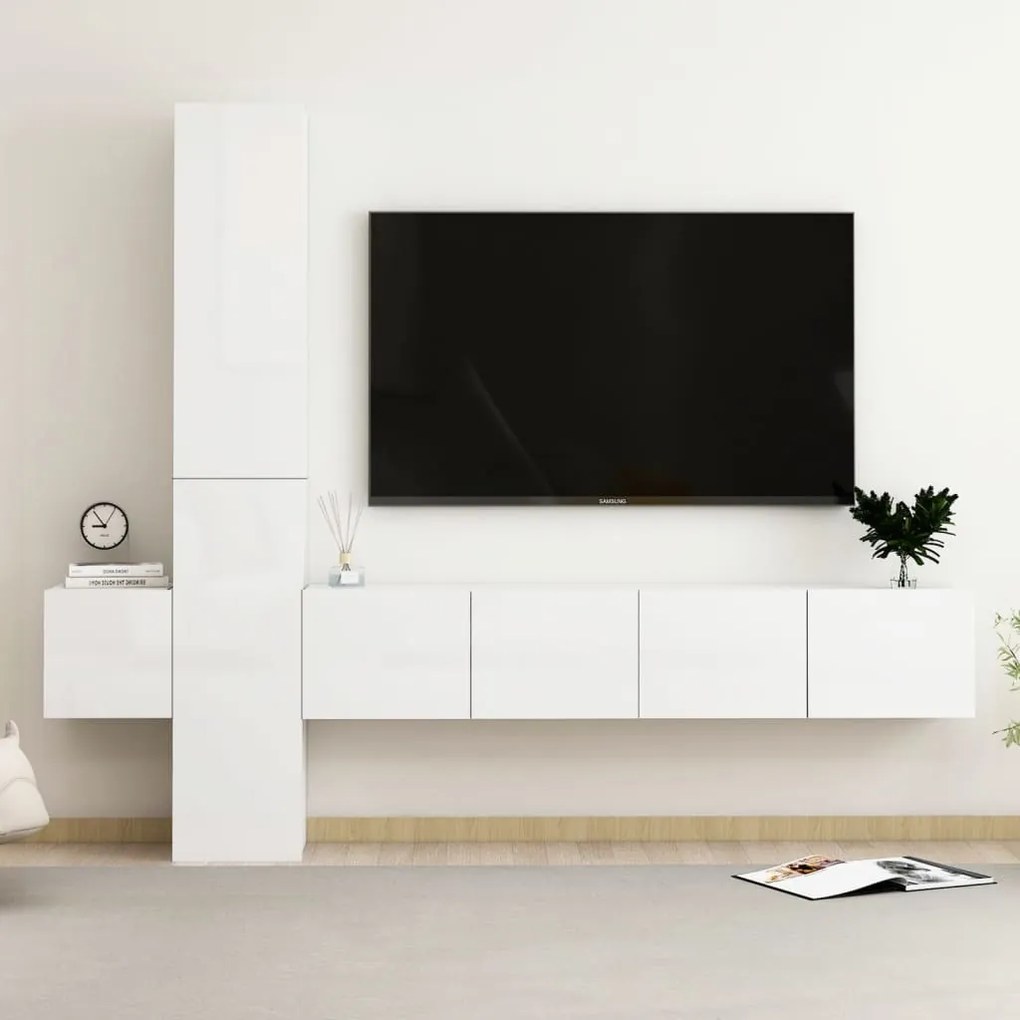 vidaXL 5 pcs conjunto móveis de TV derivados madeira branco brilhante