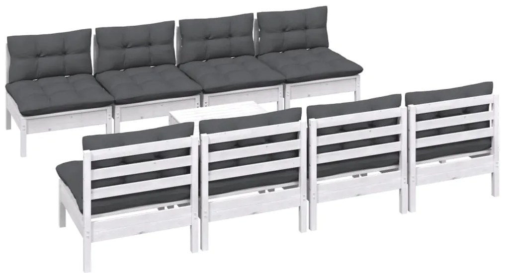 9 pcs conj. lounge de jardim c/ almofadões pinho maciço