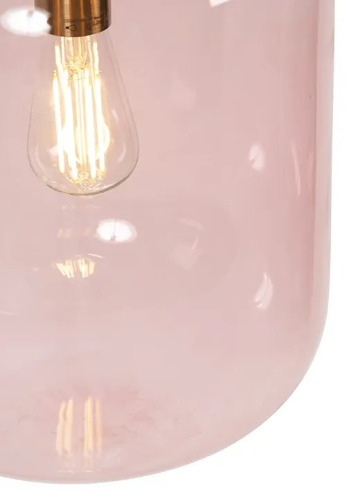 Candeeiro de suspensão Art Deco em latão com vidro rosa - Bliss Art Deco