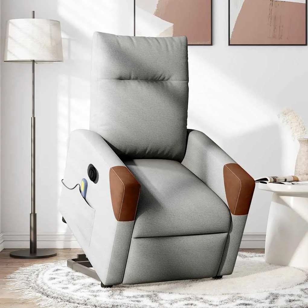Poltrona elétrica elevatória massagens tecido cinzento-nublado