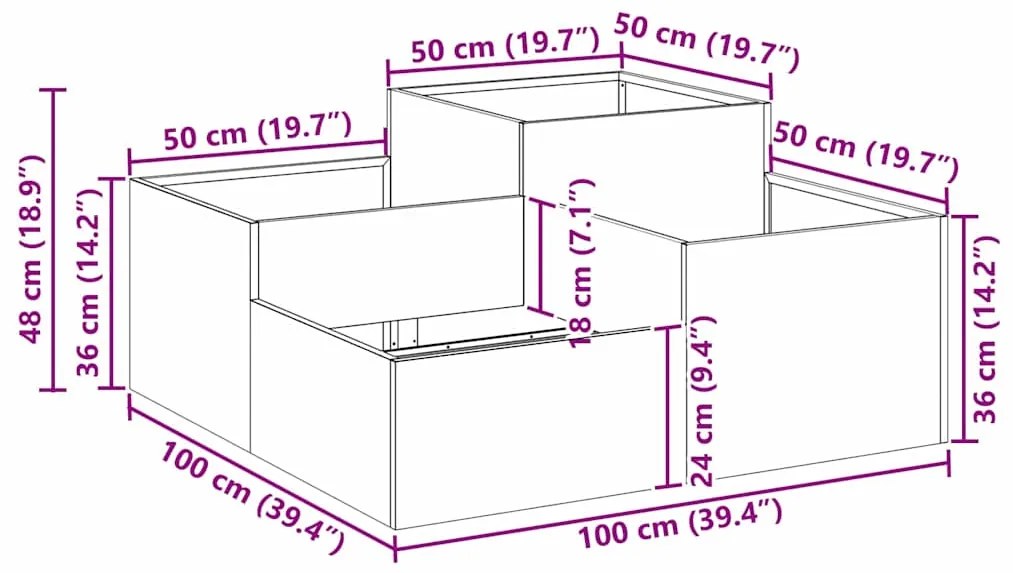 Jardineira vidaXL 100x100x48 cm em Aço Galvanizado