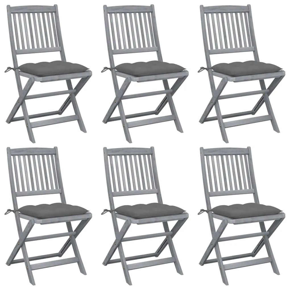 vidaXL Cadeiras exterior dobráveis c/ almofadões 6 pcs acácia maciça