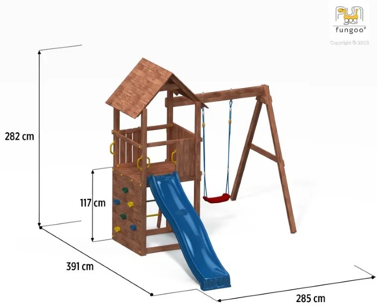 Parque infantil Crianças Exterior CAROL2 Com Escorrega, 1 baloiço, parede escalada, escada degraus metálicos